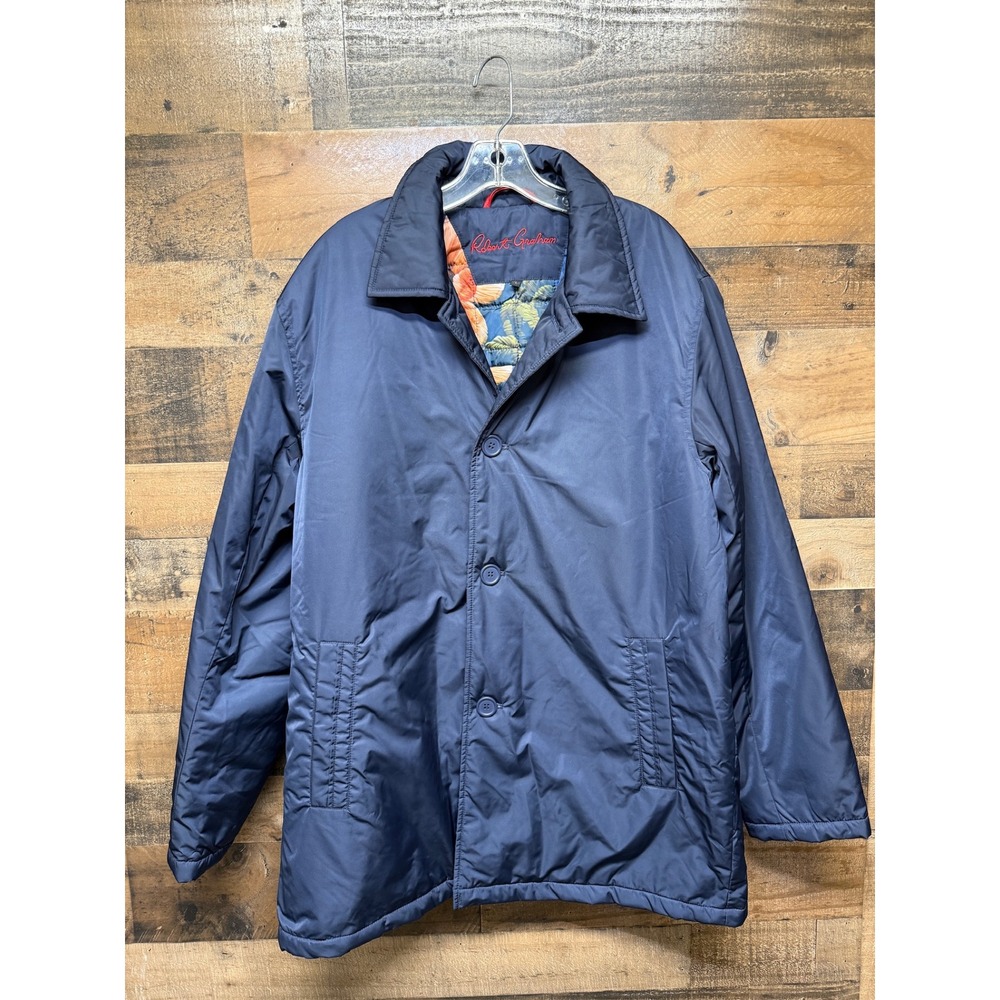 Robert Graham Mens‎ Navy Blue Floral Lined Button Down Jacket Size L